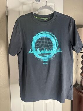 BOSS Black Crewneck Tee with Neon Green Trim